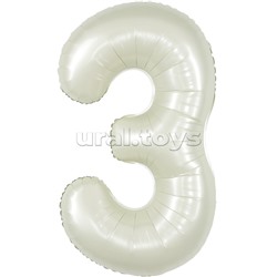 Шар (40''/102 см) Цифра, 3, Белый песок, Сатин, 1 шт. в уп.
