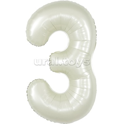Шар (40''/102 см) Цифра, 3, Белый песок, Сатин, 1 шт. в уп.