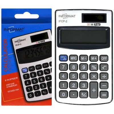 Калькулятор 8 разрядов 100х65 мм серебристый/черный IFCP-2 inФОРМАТ