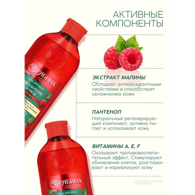 Шампунь для волос, питающий уход, аромат малины, 250 мл, Рябина