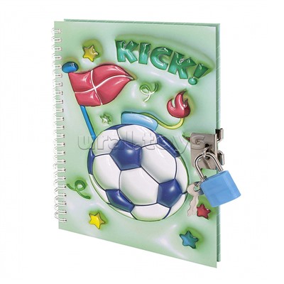 Подарочный блокнот 13,0 см * 18,0 см, эффект 3D, замочек, 45 л., клетка, "Футбол"