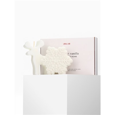 Подарочный набор новогодний: бомбочка снежинка и фигурная свеча олень, URAL LAB