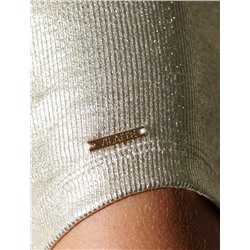 Футболка облегающая из хлопка в рубчик с вырезом лодочка с матовым покрытием металлик