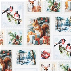 Упаковочная бумага на новый год, двухсторонняя крафтовая «Новогодние марки», 70×100 см