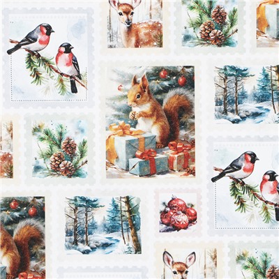 Упаковочная бумага на новый год, двухсторонняя крафтовая «Новогодние марки», 70×100 см