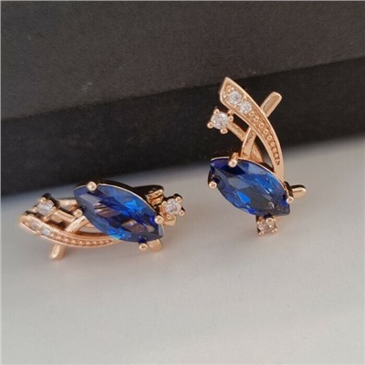 Серьги ювелирная бижутерия коллекция "Дубай" позолота, цвет камня: синий, 37122, арт. 947.259