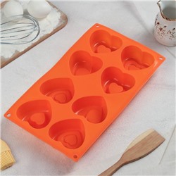 Форма для выпечки Доляна «Сердцебиение», силикон, 30×17.5 см, 8 ячеек (7×6.5 см), цвет МИКС