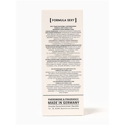 Туалетная вода женская с феромонами Formula Sexy collection Africa U103, 30 мл