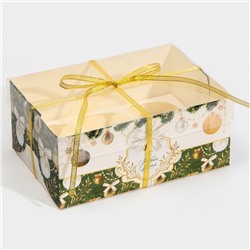 Коробка для капкейка «Бело-золотой Новый год», 23×16×10 см