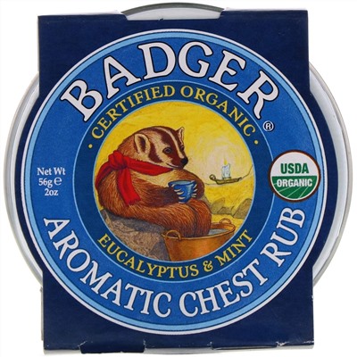 Badger Company, Ароматная Mазь для Грудной Клетки, Эвкалипт и Мята 2 унции (56 г)