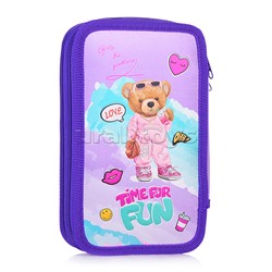 Пенал "Teddy Bear" 20,5x12 см, двухстворчатый прямоугольный для 31 предмета, на молнии, картон с покрытием из фольги с конгревным тиснением