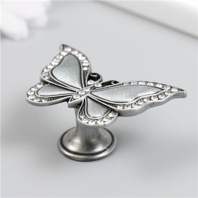 Ручка для шкатулки металл «Бабочка», стразы, состаренное серебро, 3.6×5.5×2.2 см
