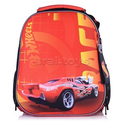 Рюкзак каркасный "Hot Wheels" формованный из полимеров, материал: нейлон, полиэстер, полноцветная печать, вышивка, аппликация. 2 отделения на молнии, 2 бегунка на каждой молнии, 2 боковых кармана, светоотражатели , жесткая эргономичная спинка;  широкие, р