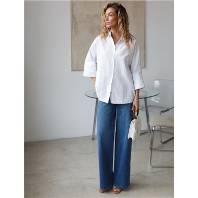 Блузка в полоску с цельнокроеным рукавом 3/4 из хлопка с добавлением льна