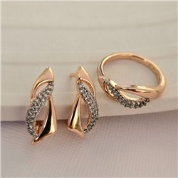 Комплект ювелирной бижутерии коллекция "Дубай" серьги и кольцо 17 р, покрытие позолота, вставка: цирконы, цвет: прозрачный, арт.414.068-17