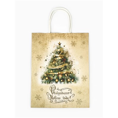Пакет бумажный подарочный новогодний крафт «Ёлка» 27×21×11 см