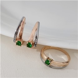 Комплект ювелирной бижутерии коллекция "Дубай" серьги и кольцо 18 р, покрытие позолота, вставка: фианиты и цирконы, цвет: зеленый и прозрачный, арт.215.687-18