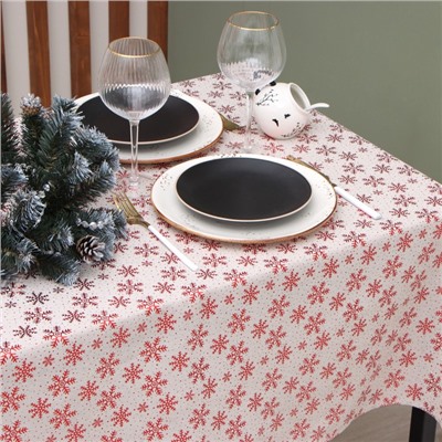 Скатерть новогодняя «Этель. Снежинки», 100×140±5 см, 80% п/э, 20% лён, 120 г/м²