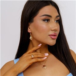 Комплект ювелирной бижутерии коллекция Дубай:  серьги, кольцо, кулон, покрытие позолота,р.р 17, Е-013, арт.001.938-17