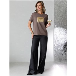 Нарядная футболка с принтом фольгой из премиального хлопка с эластаном