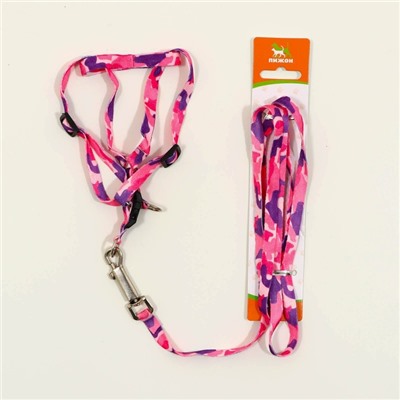 Комплект «Камуфляж», капрон, ширина 1 см, шлейка 21-35 см, поводок 120 см, капрон, розово-фиолетовый
