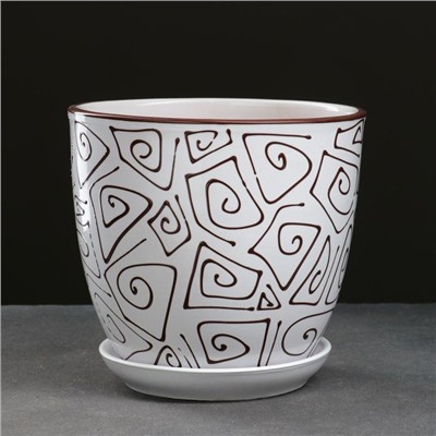 Горшок для цветов «Абстракция», 2.5 л, d=19 см, h=18 см, керамика, с поддоном, белый