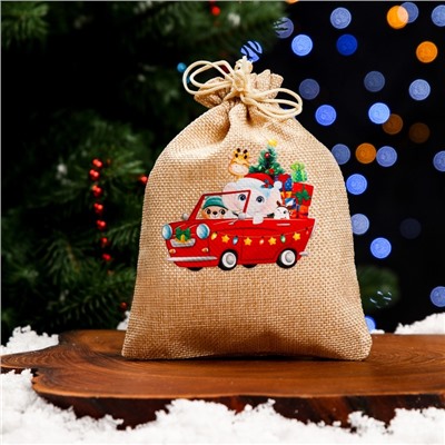 Мешок подарочный новогодний с термонаклейкой «Друзья с подарками», 13×18 см