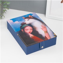 Шкатулка для украшений «Девушка с хаски», с зеркалом, искусственная кожа, 15×21.5×5.5 см