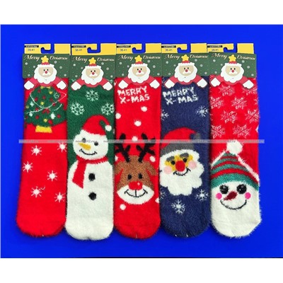 5 ПАР - AMIGOBS носки женские НОРКА "НОВОГОДНИЕ  ПУШИСТИКИ"