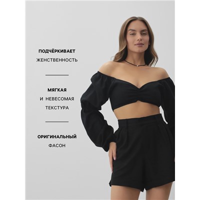 Кроп-топ с длинными рукавами MIST, черный, р-р XS