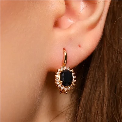 Серьги круглые ювелирная бижутерия коллекция "Дубай" покрытие: позолота, вставка: фианиты, цвет: черный, арт.314.385