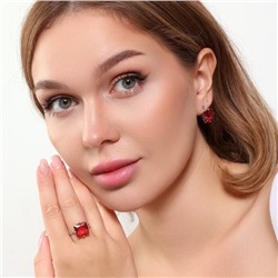 Комплект ювелирная бижутерия серьги и кольцо 18 р, покрытие: посеребрение, вставка: фианиты, цвет: красный, арт.215.453-18