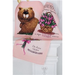 К-т полотенец "Сердечное поздравление" 50*60 см. - 3 шт. вафля хлопок 100%