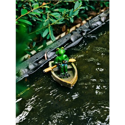 Садовая фигура из полистоуна «Лягушка в лодке», 14×13×9.5 см, водоплавающая