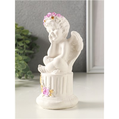 Фигурка гипс «Ангел на тумбе с цветами», 15×7 см, белый с росписью