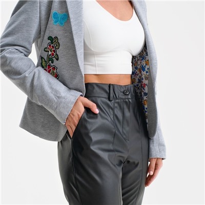 Брюки женские из экокожи, чёрные, размер 48-50