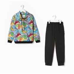 Костюм для мальчика (толстовка, брюки), цвет серый/дино, рост 92 см