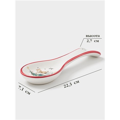 Подставка под ложку новогодняя Доляна «Волшебный праздник», 22.3×7.1×2.5 см, доломит, белая