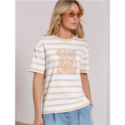 Свободная футболка в полоску с принтом из премиального хлопка с эластаном