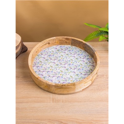 Поднос круглый с бортиками «Оттенки сирени», 35×35×6.5 см, дерево манго