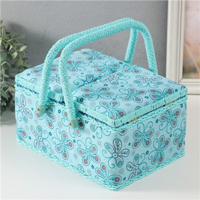 Шкатулка для рукоделия и шитья «Бабочки и цветочки на голубом», хранение ниток, иголок, мелочи, 19×26×14.5 см