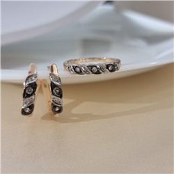 Комплект ювелирной бижутерии коллекция "Дубай" серьги и кольцо 19 р, покрытие позолота, вставка: цирконы, цвет: прозрачный, арт.215.703-19