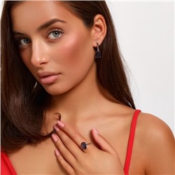 Комплект ювелирная бижутерия серьги и кольцо 17 р, покрытие: посеребрение, вставка: фианит, цвет: фиолетовый, арт.313.080-17