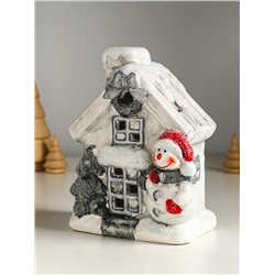 Фигурка светящаяся «Снеговичок у домика», керамика, 11.5×7.5×15.5 см