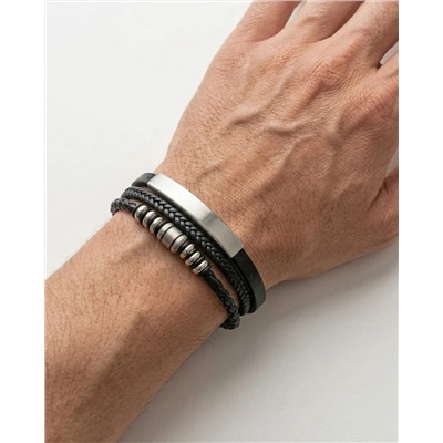 Браслет из стали на кожаном ремешке