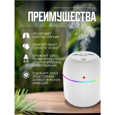 Увлажнитель воздуха HM-20, ультразвуковой, 220 мл, с подсветкой, 1.5 Вт, от USB, белый