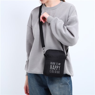 Сумка молодёжная на длинном ремне Black is my happy color, 20×15×3 см, отдел на молнии, чёрная