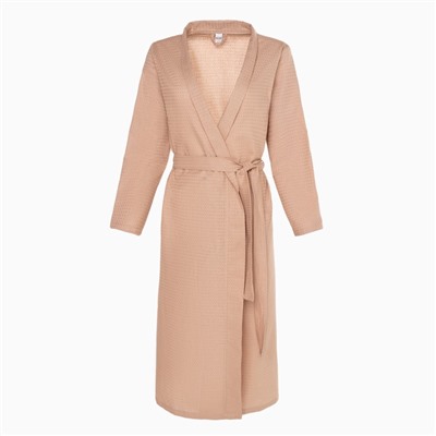 Халат вафельный женский удлинённый Экономь и Я размер 50-52, цвет бежевый, 100% хлопок, 200 г/м²