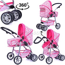 Коляска-люлька для кукол, металлическая, с корзиной, цвет морские звезды