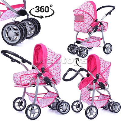 Коляска-люлька для кукол, металлическая, с корзиной, цвет морские звезды